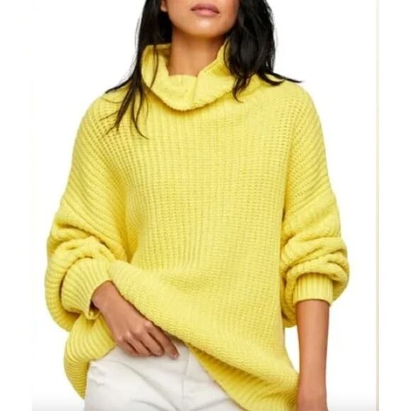 Free People Sweaters - FREE PEOPLE Oversized Chunky Knit Sweater Women's Size M Yellow Casual Cozy Fall